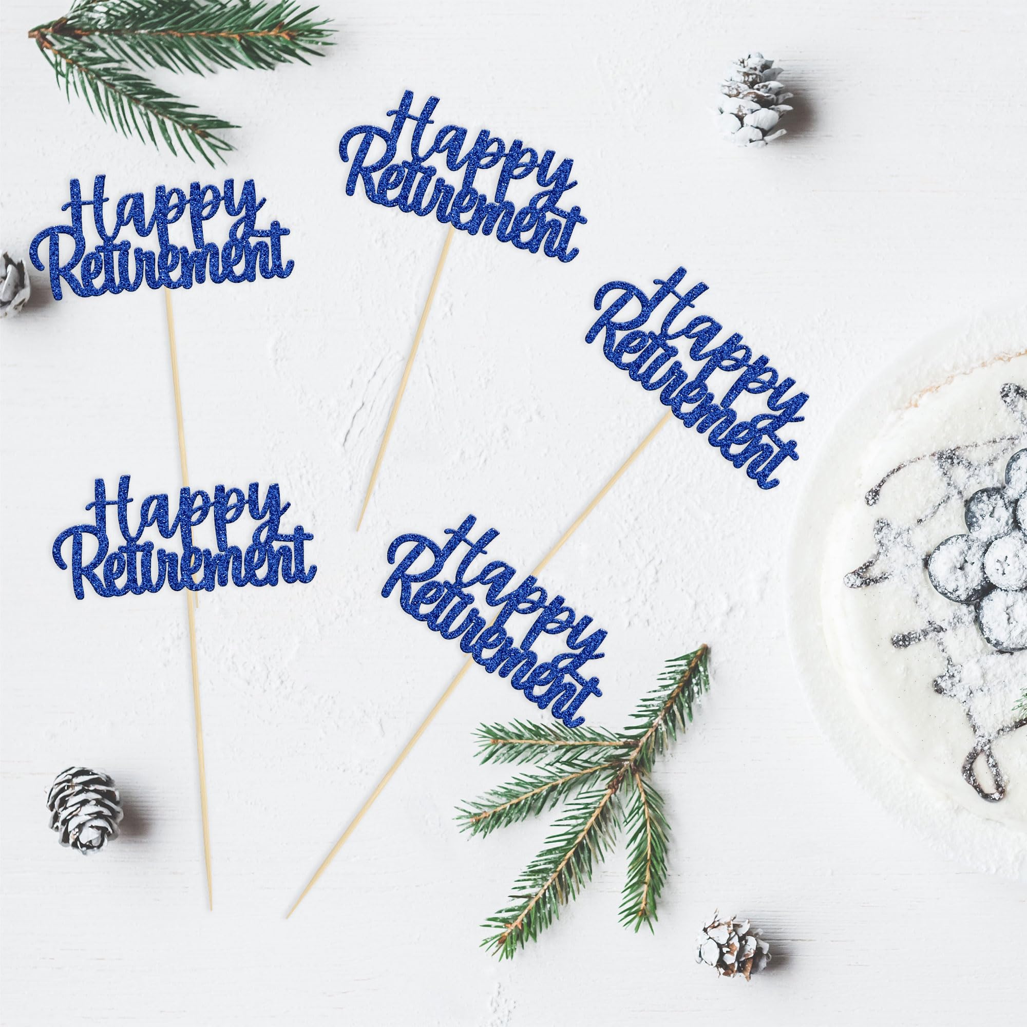 36 Pack Happy Retirement Cupcake Toppers - Blue Glitter Retired Cupcake Picks Decorations for Retirement Party, Birthday Cake Decor | Perfect for Retirement Celebrations, Office Farewell Parties & Themed Dessert Displays