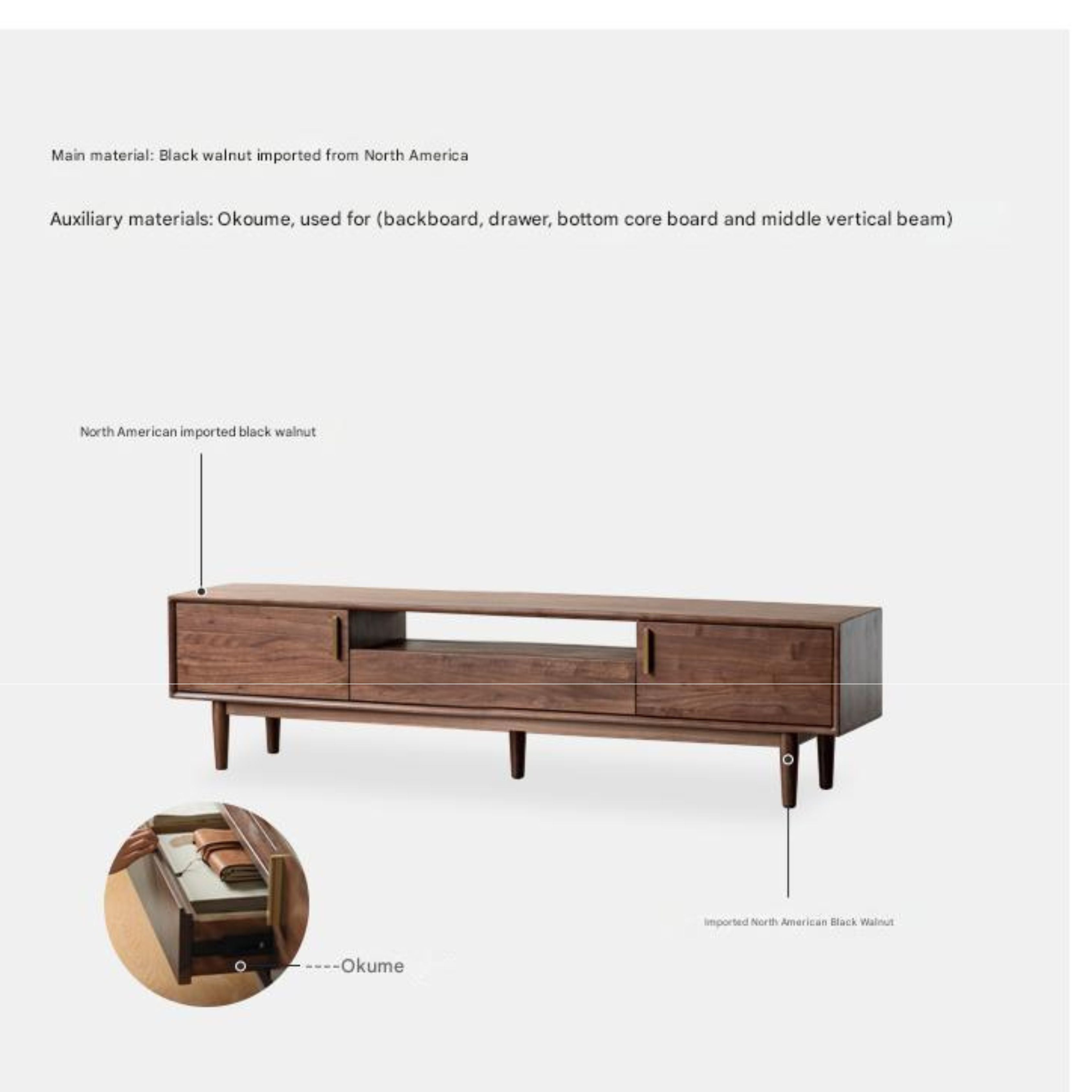 Premium Black Walnut Solid Wood TV Stand Cabinet with Storage - Modern Entertainment Center for Living Room, Home Theater & Media Organization