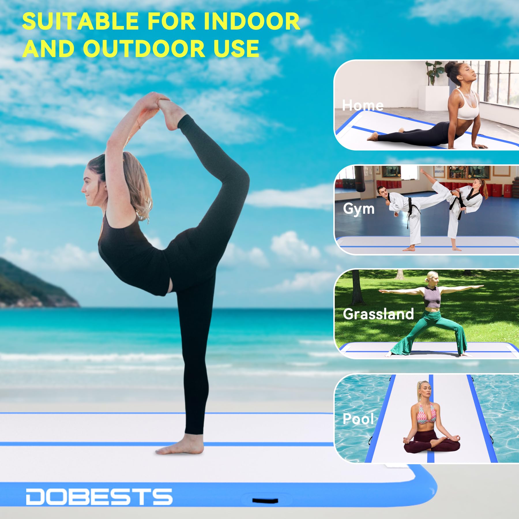 DOBESTS Inflatable Gymnastics Air Mat Tumble Track - 6.6ft/10ft/13ft/16ft/20ft Training Mat with Electric Pump for Home Gym | Perfect for Kids Gymnastics Practice, Backyard Play & Indoor Fitness Training
