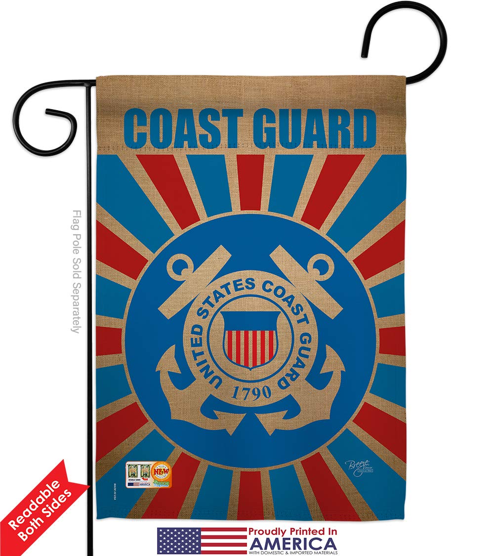 US Coast Guard Garden Flag Kit - Double-Sided 28x40 Inch Armed Forces Yard Banner | Semper Paratus Military Veteran Retirement Gift | Patriotic Outdoor Decor for Home, Yard & Memorial Day Celebrations - Made in USA