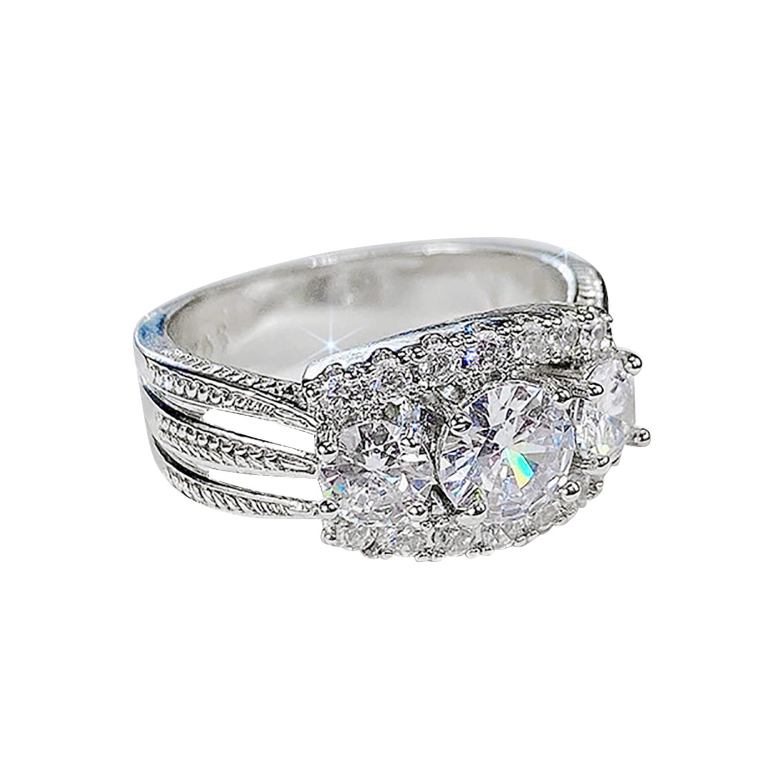 Stackable White Gold Plated Rings for Women - Sterling Silver Diamond Stacking Rings Set of 6 | Elegant Jewelry for Everyday Wear, Gift Giving & Special Occasions