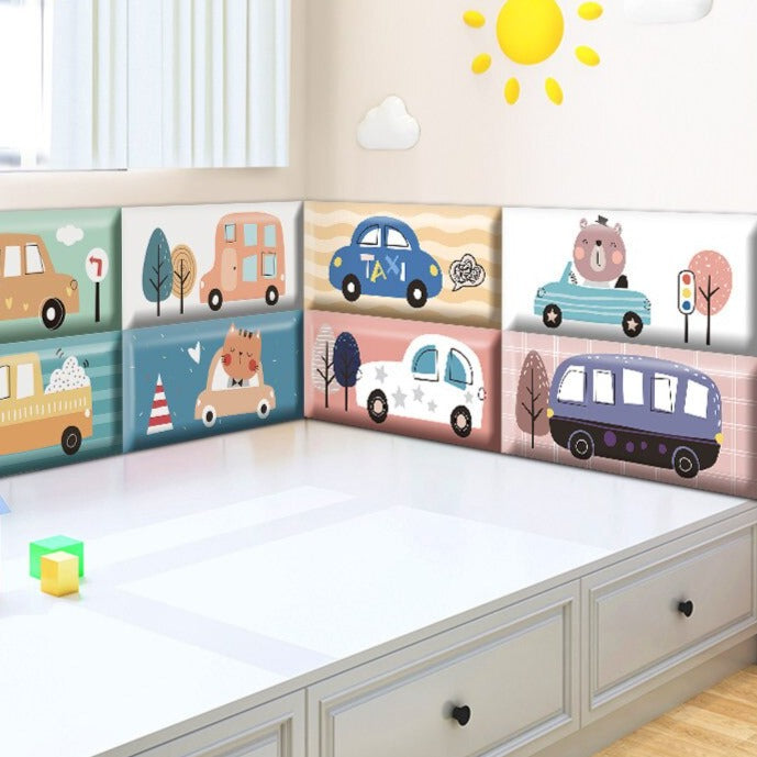Classic Car Race Kids Wall Padded Safety Cushions - Soft Foam Corner Protectors for Baby Proofing & Toddler Safety in Bedrooms & Playrooms