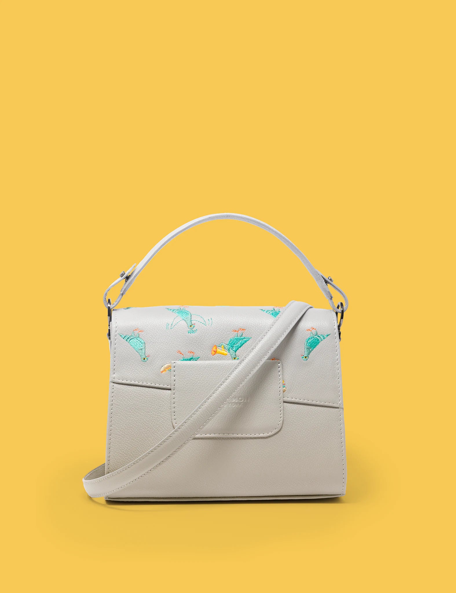 Anastasio Mini Crossbody Handbag for Women - Moonwalk Gray Genuine Leather with Pigeonista Embroidery | Perfect for Everyday Use, Travel & Date Night