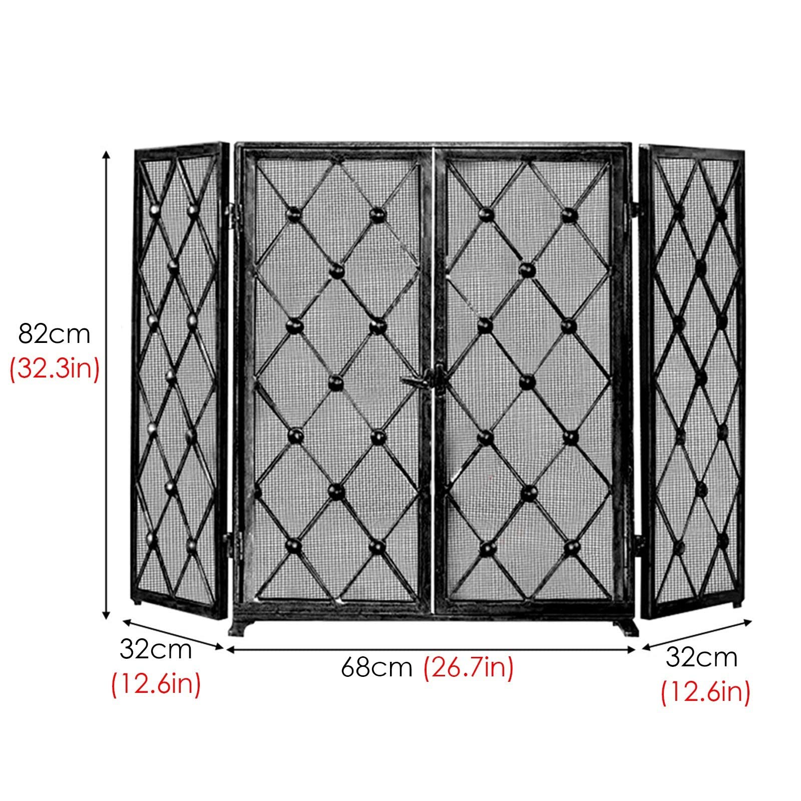 Black Rustic Folding Iron Mesh Fireplace Screen with Door - 3-Panel Spark Guard for Indoor/Outdoor Use - Baby & Pet Safe Fire Pit Protector for Wood Burning & Gas Fireplaces - Perfect for Living Rooms, Patios & Camping