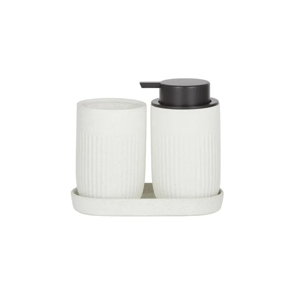 Coast to Coast Jones Set of 3 White Ceramic Bathroom Accessories - 14cm Toothbrush Holder, Soap Dish & Tumbler for Modern Bathroom Decor