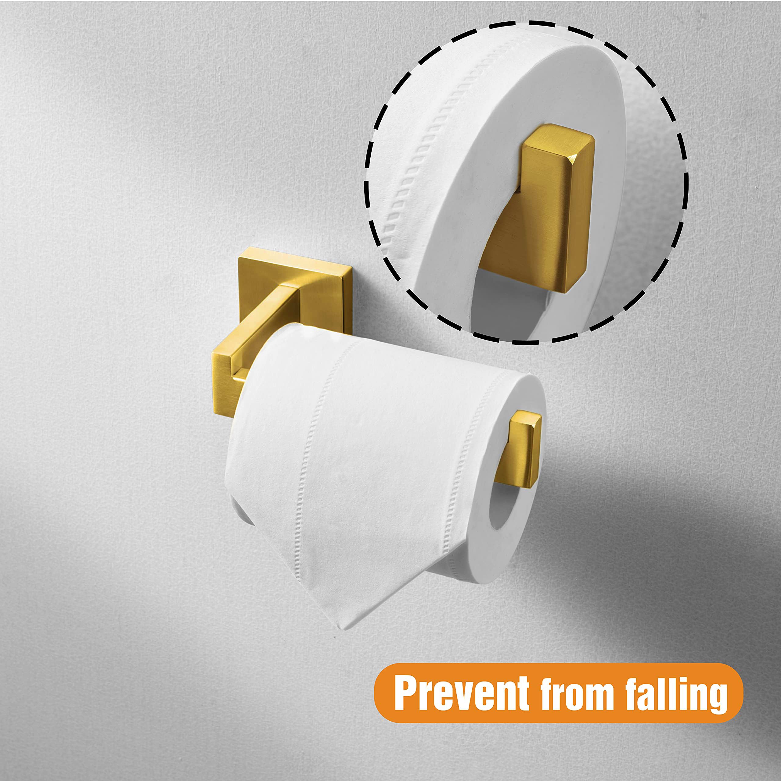 HITSLAM Brushed Gold Brass Toilet Paper Holder - Premium 304 Stainless Steel Wall Mount Bathroom Tissue Roll Holder - Rustproof Square Design for Modern Home & Luxury Hotel Bathrooms