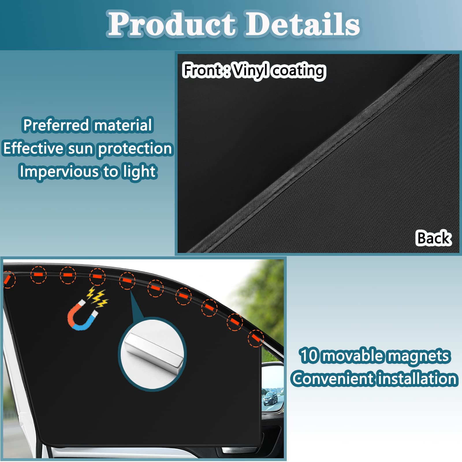 Universal Magnetic Car Side Window Sun Shades - 4pcs Blackout Curtains for Baby Privacy & UV Protection | Perfect for Sleeping, Camping & Road Trips