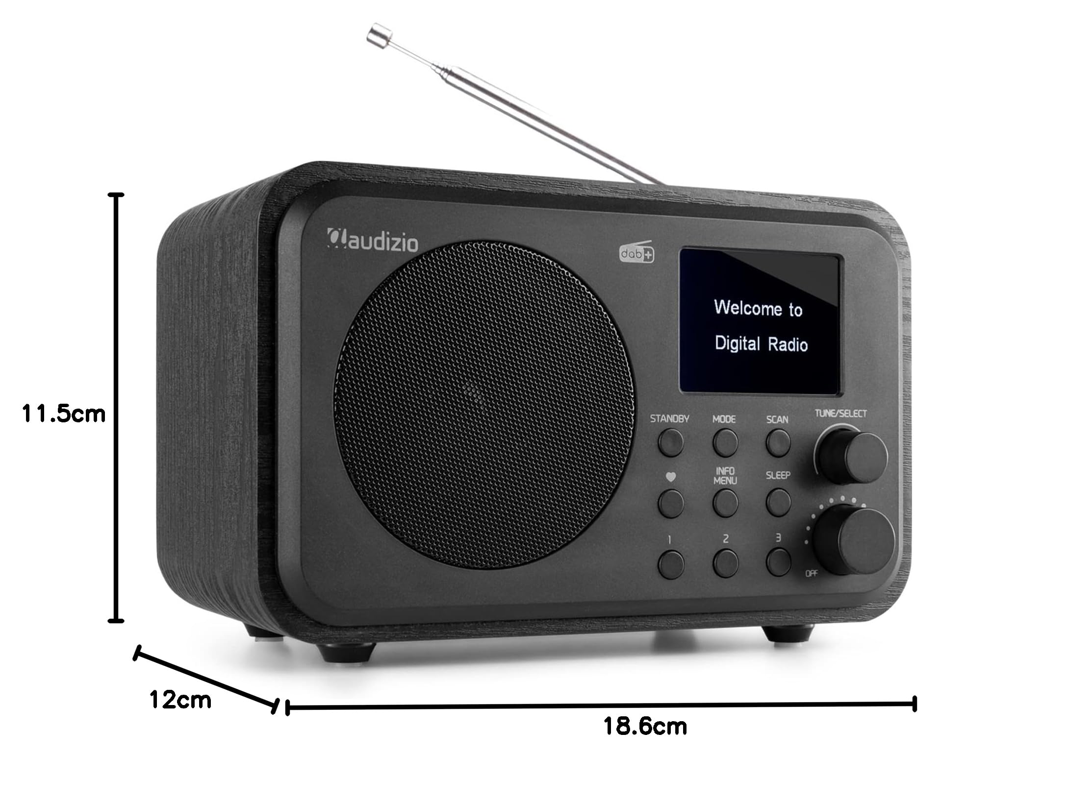 Audizio Milan Portable DAB/FM Radio with Bluetooth Speaker - Rechargeable Battery, 40 Preset Stations, Alarm Clock & Sleep Timer - Perfect for Home, Office, Travel and Outdoor Use (Black)