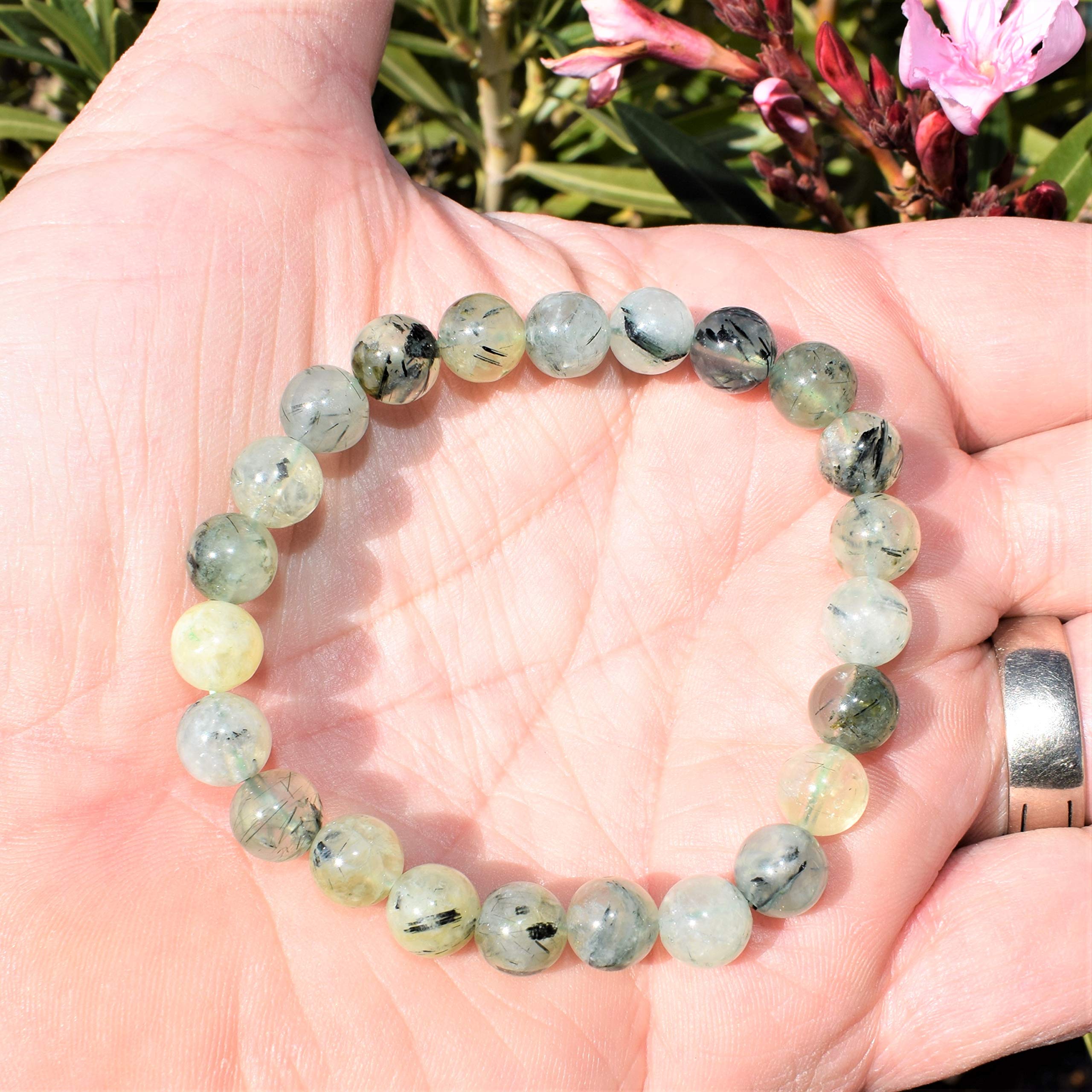 Zenergy Gems Charged Natural Prehnite 8mm Healing Bracelet with Selenite Charging Heart | Energy Cleansing & Chakra Balancing | Perfect for Meditation, Yoga & Spiritual Healing