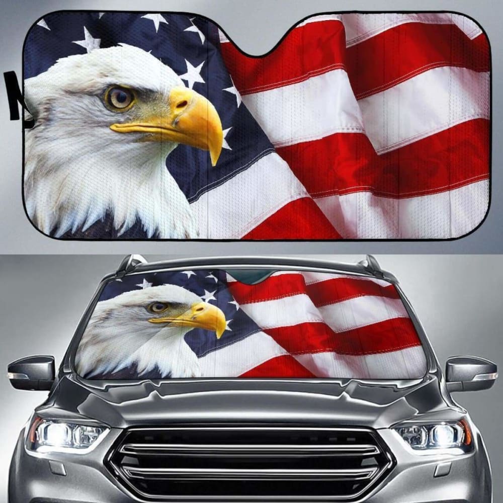 American Bald Eagle Flag Car Sun Shade - Patriotic Windshield Sun Protector for Cars, Trucks & SUVs - Perfect for 4th of July, Memorial Day & Outdoor Events