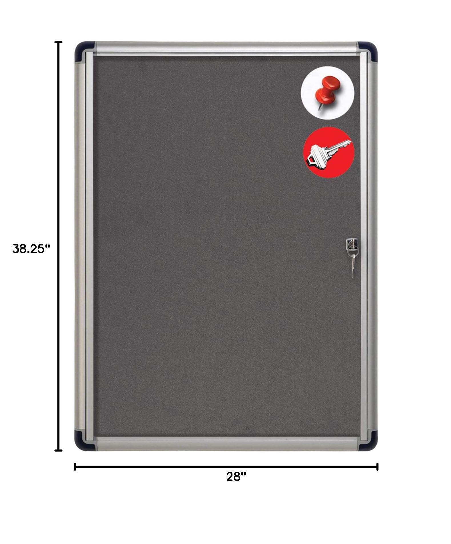 MasterVision Enclosed Grey Fabric Bulletin Board with Lock - 28