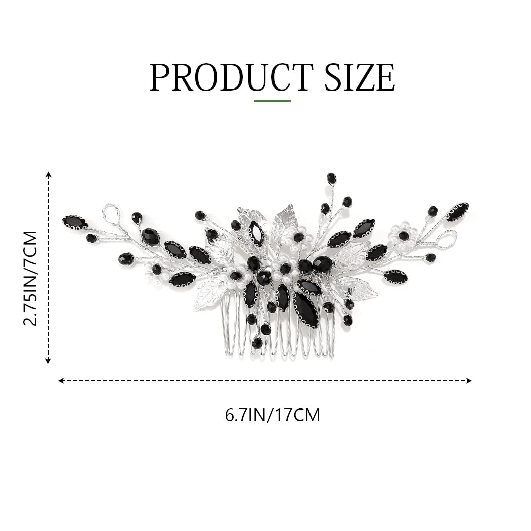 Zoestar Black Flower Pearl Bridal Hair Comb - Crystal Leaf Wedding Headpiece for Women & Girls | Perfect for Brides, Bridesmaids, and Special Occasions