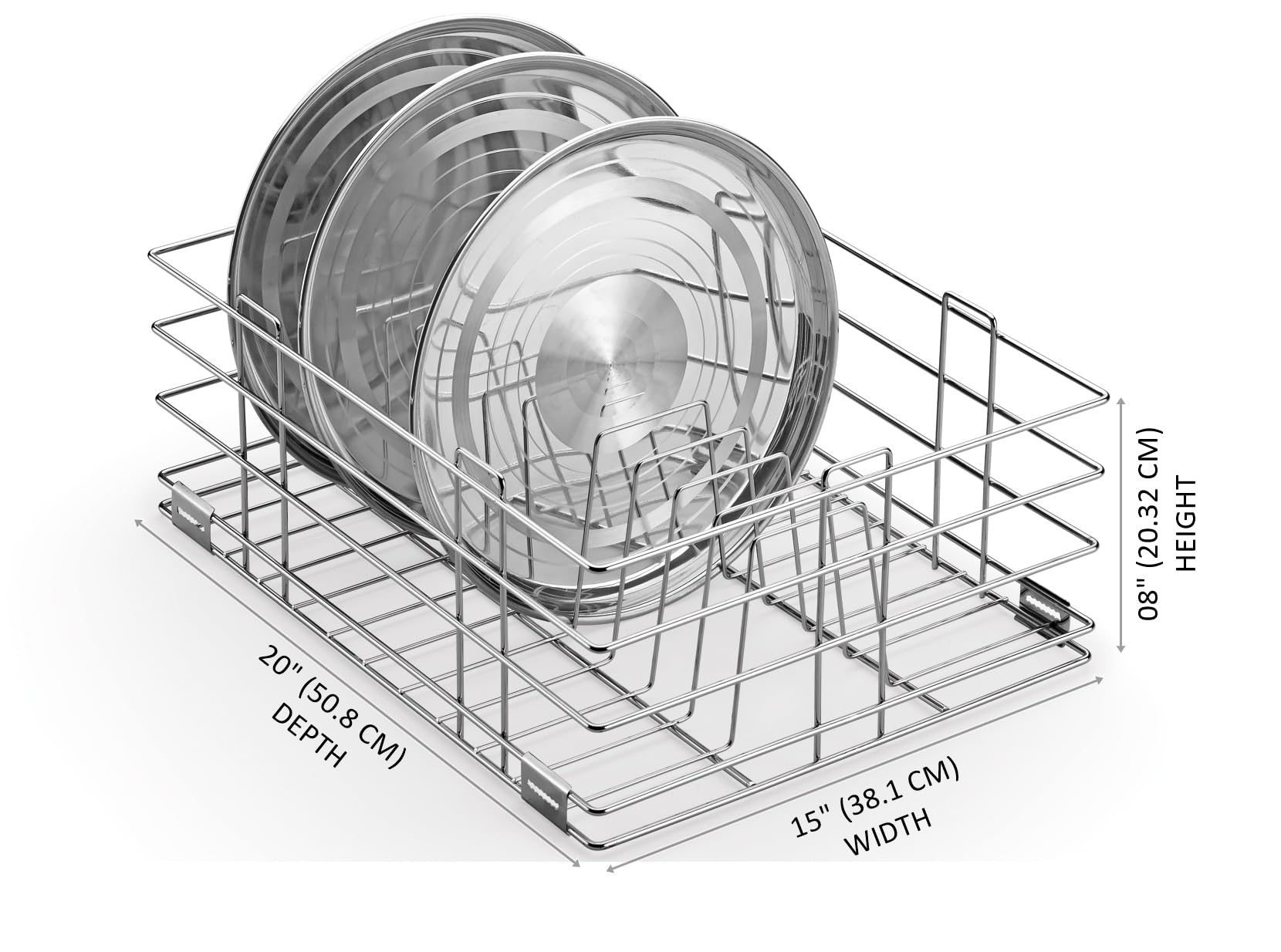 Premium Stainless Steel Kitchen Basket Organizer - Modular Kitchen Plate/Thali Storage for Trolley, Drawer & Cabinet - Utensil Organizer (15x20x8 Inches) - Perfect for Indian Cooking & Spice Storage