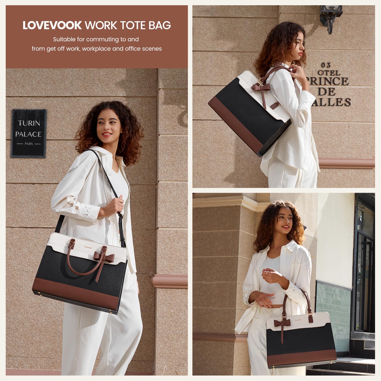 LOVEVOOK Premium Leather Laptop Tote Bag for Women - Waterproof Business Work Bag with Large Capacity for 15.6