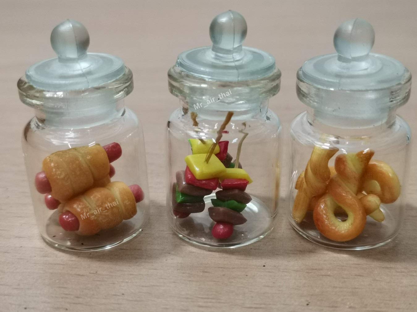 3pc Miniature Chocolate Cake, Candy & Cookie Set - Tiny Dollhouse Food Decor in Clear Glass Bottles - Perfect for Miniature Scenes, DIY Crafts & Gift Giving