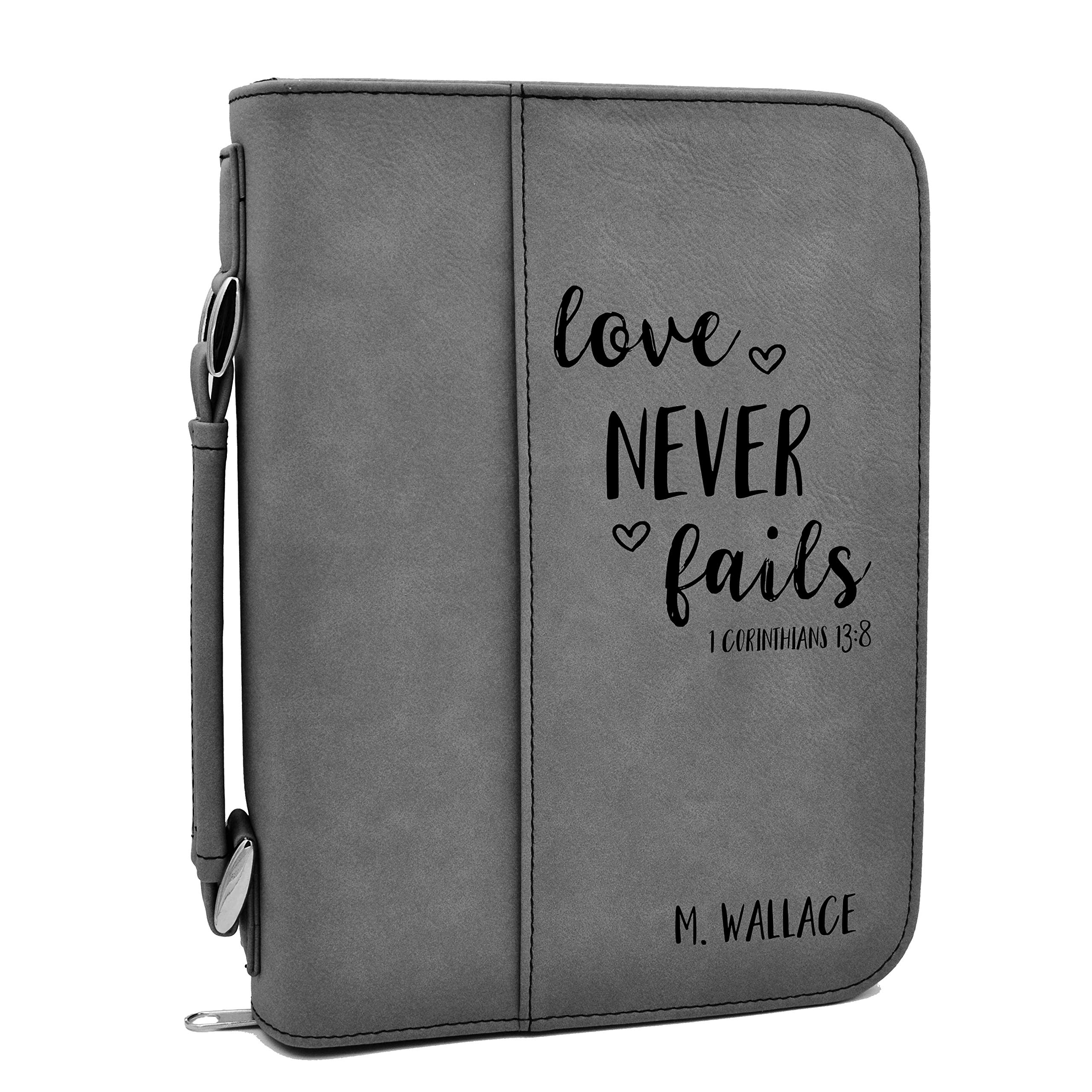 Custom Bible Cover - Love Never Fails Personalized Bible Case (Gray) | Durable & Stylish Protection for Church, Bible Study & Travel