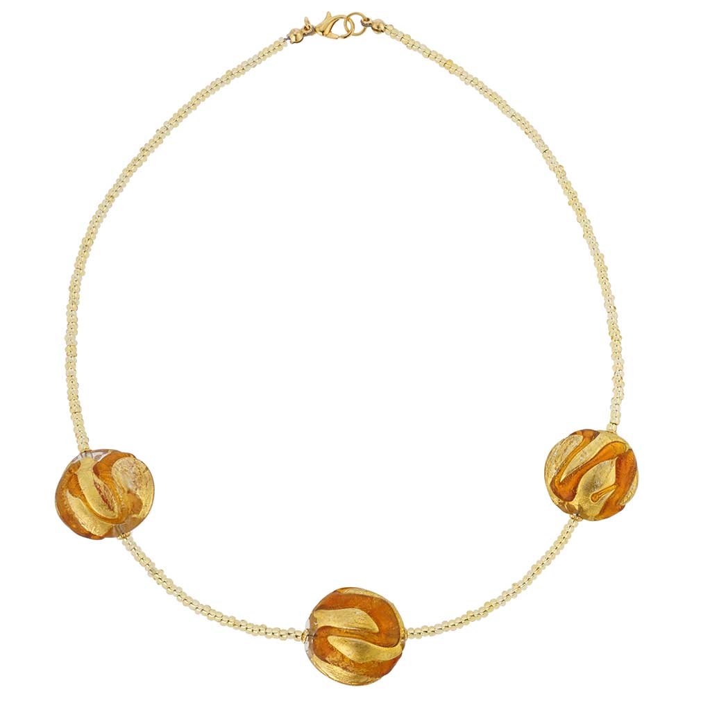 Venetian Murano Glass Royal Cognac Circles Necklace - Handmade Italian Jewelry for Women, Elegant Gift for Weddings & Special Occasions