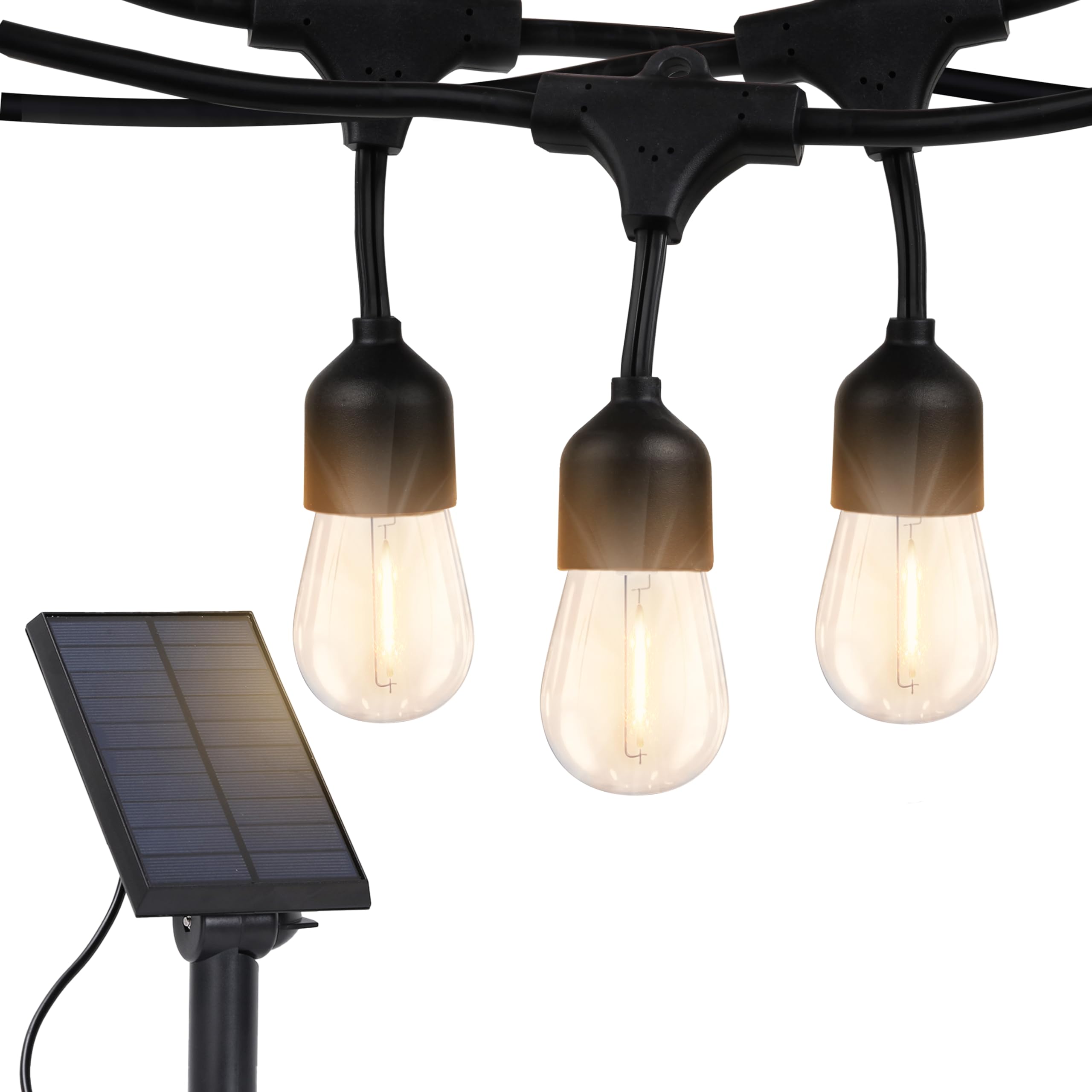 Brightech Ambience Pro Solar Powered Outdoor String Lights - 27 Ft Commercial Grade Waterproof LED Patio Lights with 12 Shatterproof Edison Bulbs, Warm White 2W - Perfect for Backyard, Garden, Wedding & Party Decor
