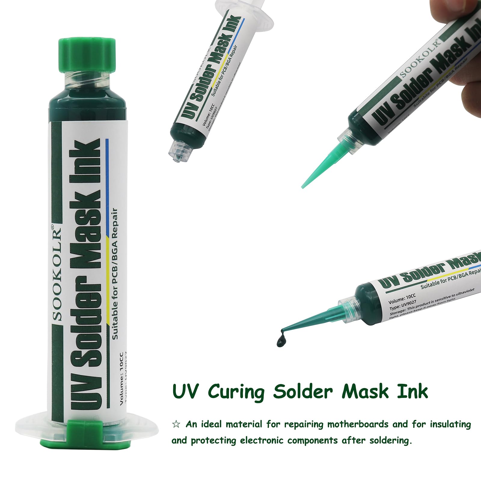 10CC Green UV Curing Solder Mask Ink - PCB BGA Repair, Anti-Corrosion Solder Resist Paste for Circuit Board Protection | DIY Electronics, PCB Maintenance & Component Repair
