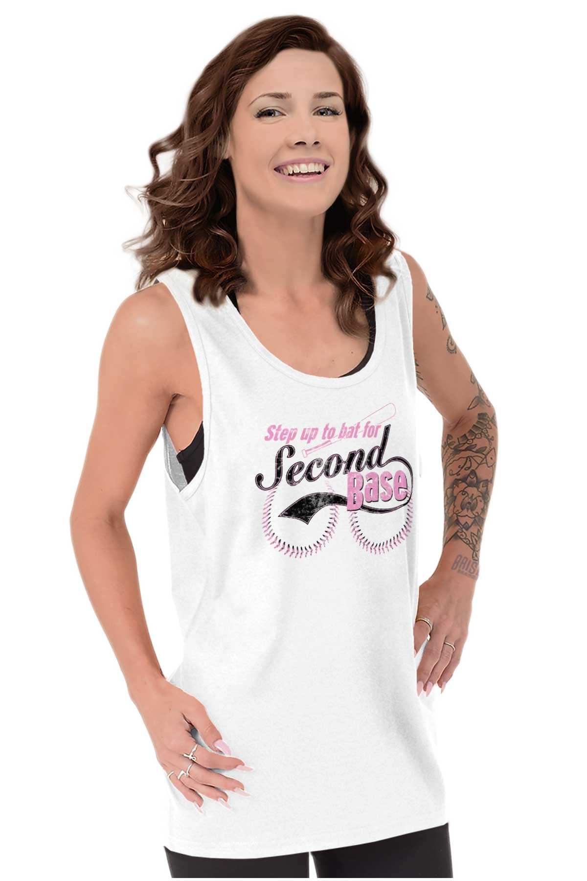 Women's Second Base Tank Top Tee Shirt - Soft & Comfortable Baseball Inspired Casual Top for Sports, Gym & Everyday Wear