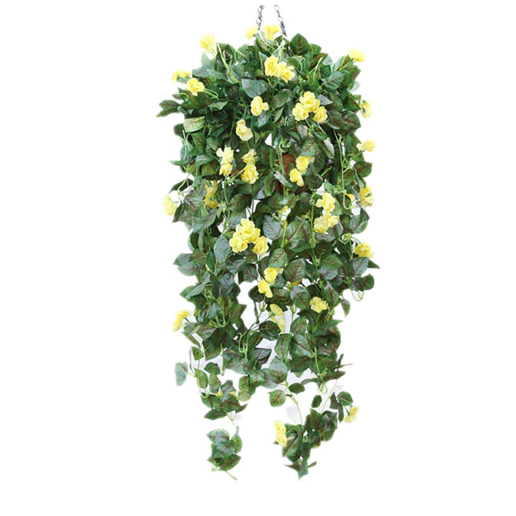 Premium Mynse Silk Rose Vine - Artificial Yellow Rose Flowers for Hanging Baskets, Outdoor Decor, Wedding & Home Decoration - Faux Floral Garland for Porch, Garden, and Patio