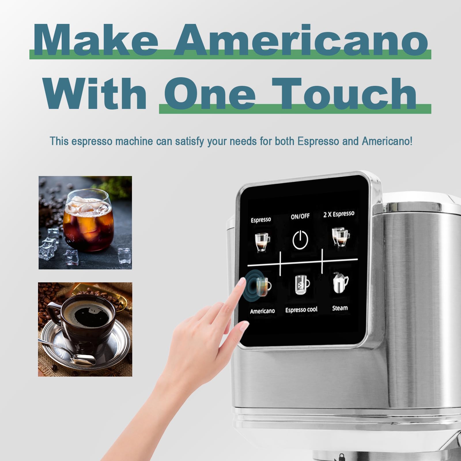 20 Bar Espresso Machine with Touch Screen & Steam Milk Frother - Stainless Steel Coffee Maker for Cappuccino, Latte, Americano & Cold Brew - 1350W Fast Heating System (Silver) - Perfect for Home, Office & Coffee Shop Use
