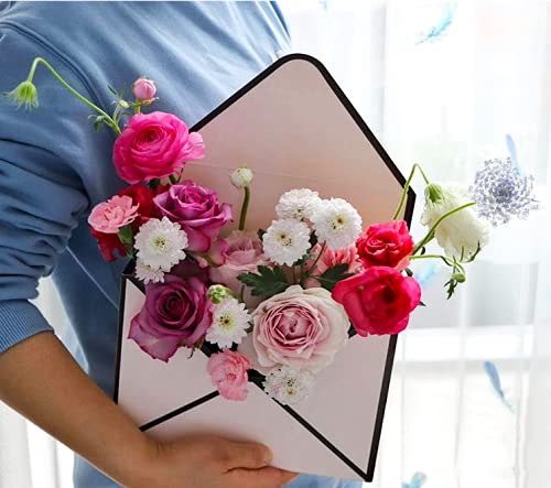 Rikyo 5-Piece Flower Envelope Storage Box Set - Waterproof Folding Paper Gift Box for Wedding Bouquets, Engagement, Valentine's Day, Birthday & Graduation Decor - Perfect for Floral Arrangements, Party Favors & Gift Wrapping (White)