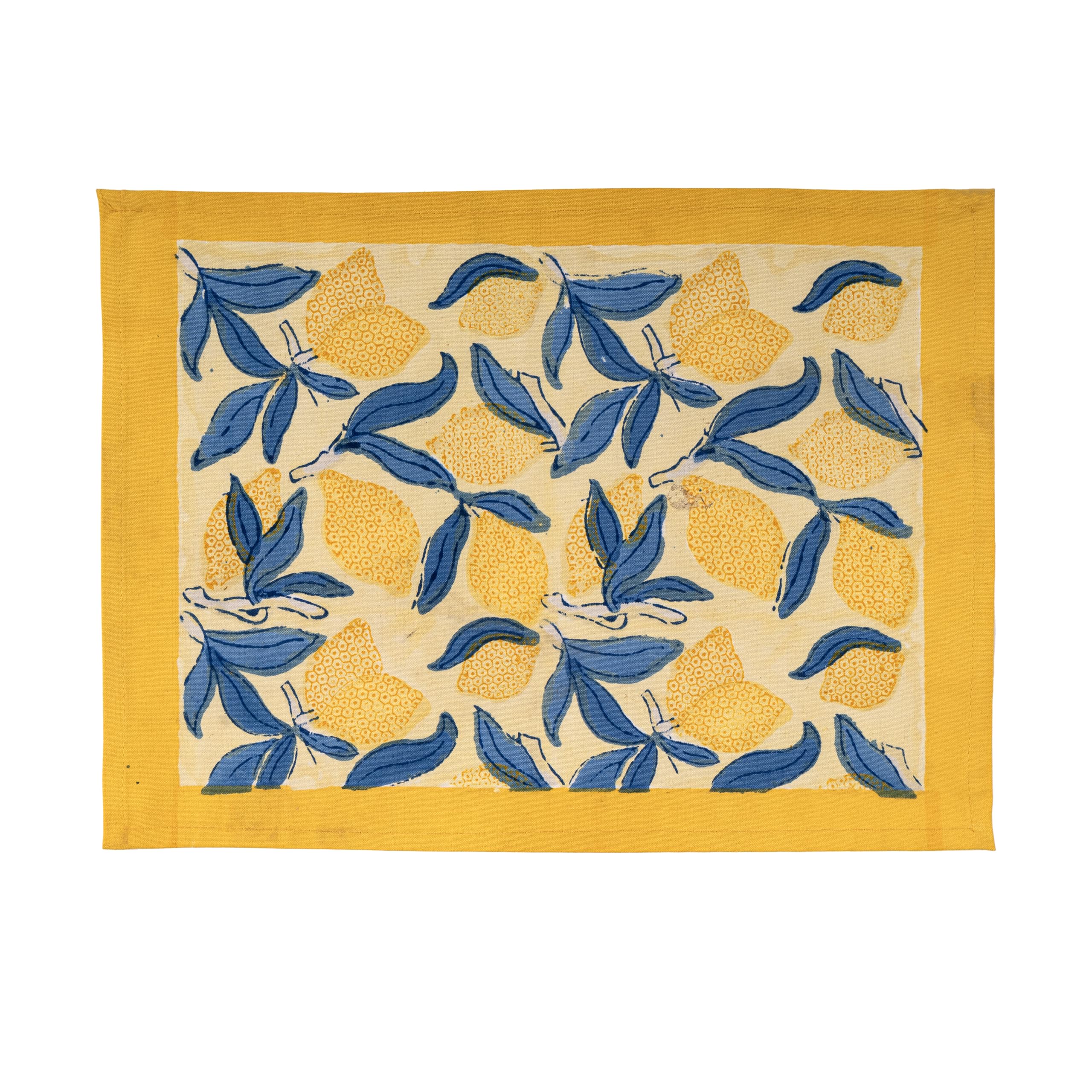 Eco-Friendly Couleur Nature Placemats Set of 6 - 15x18 Inch Lemon Tree Design in Yellow & Blue | Perfect for Dining Table Decor, Kitchen, and Outdoor Picnics