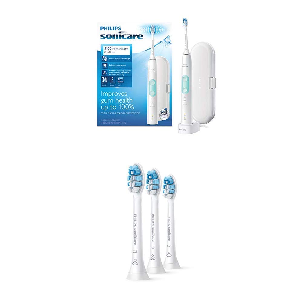 Philips Sonicare ProtectiveClean 5100 Rechargeable Electric Toothbrush with 3 Genuine Optimal Gum Health Brush Heads - White | Advanced Plaque Removal for Healthier Gums & Teeth | Perfect for Home & Travel Oral Care
