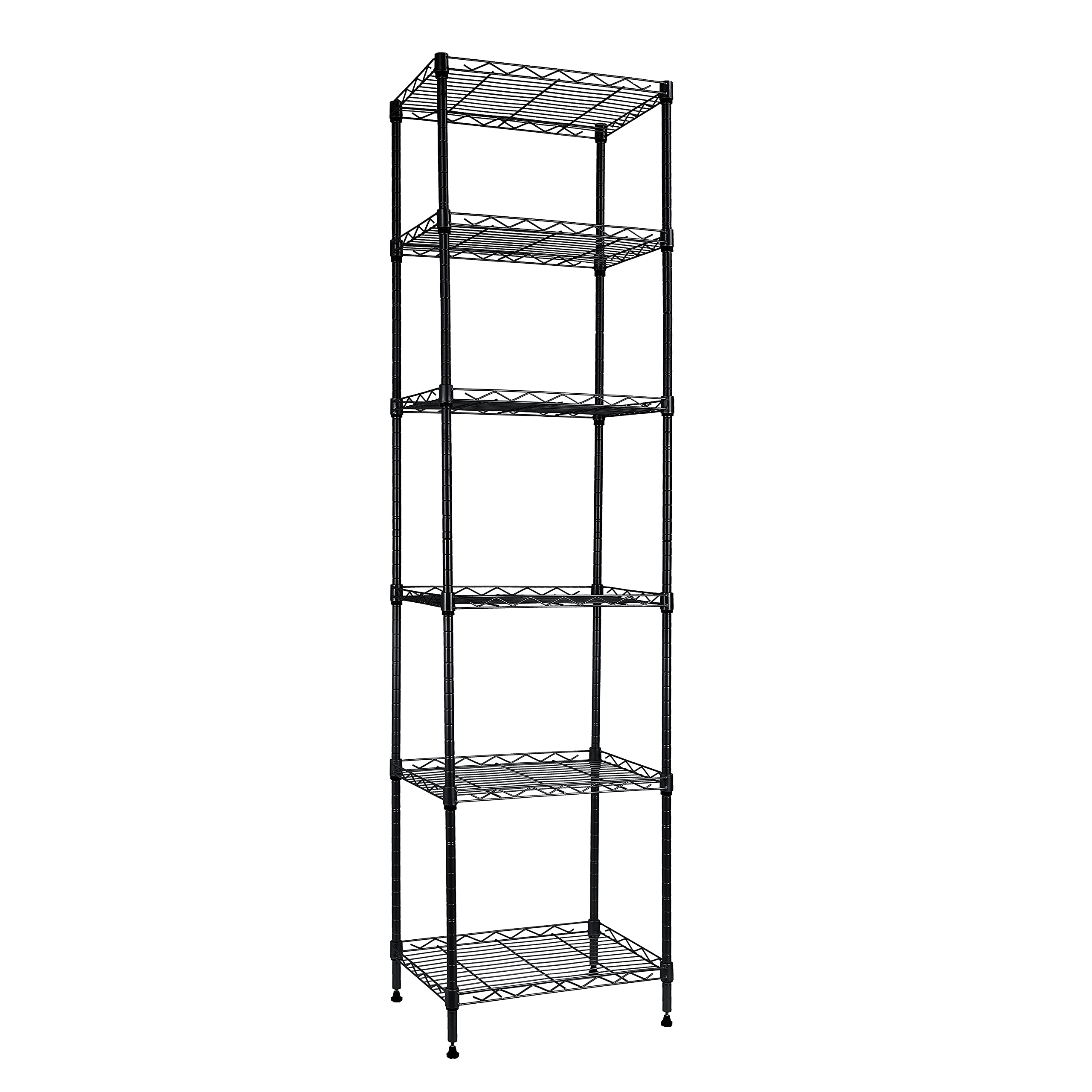 6-Tier Adjustable Steel Wire Shelving Unit - Heavy Duty Storage Rack for Laundry, Bathroom, Kitchen, Pantry & Closet Organization (Black, 16.6