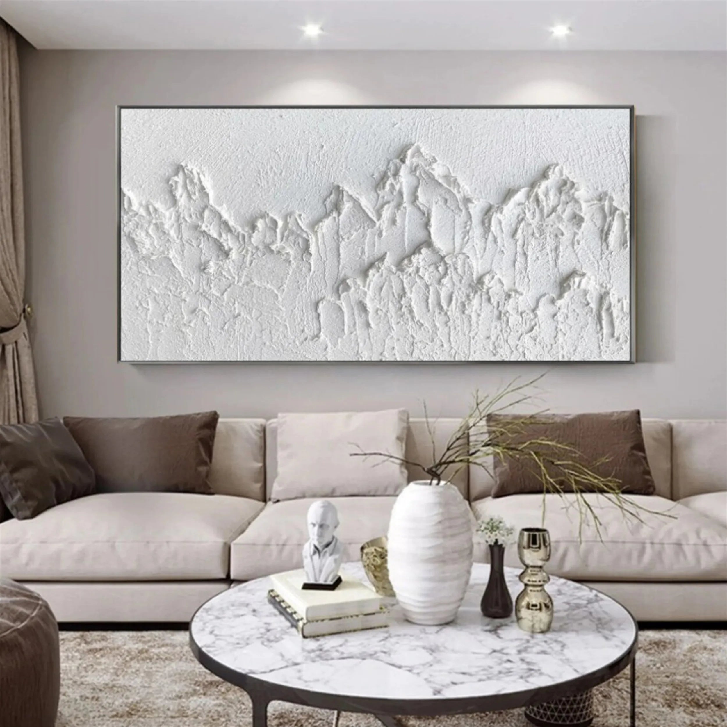 White Minimalist Textured Painting Canvas - Modern Abstract Wall Art for Living Room, Bedroom & Office Decor | Premium Quality #MM195