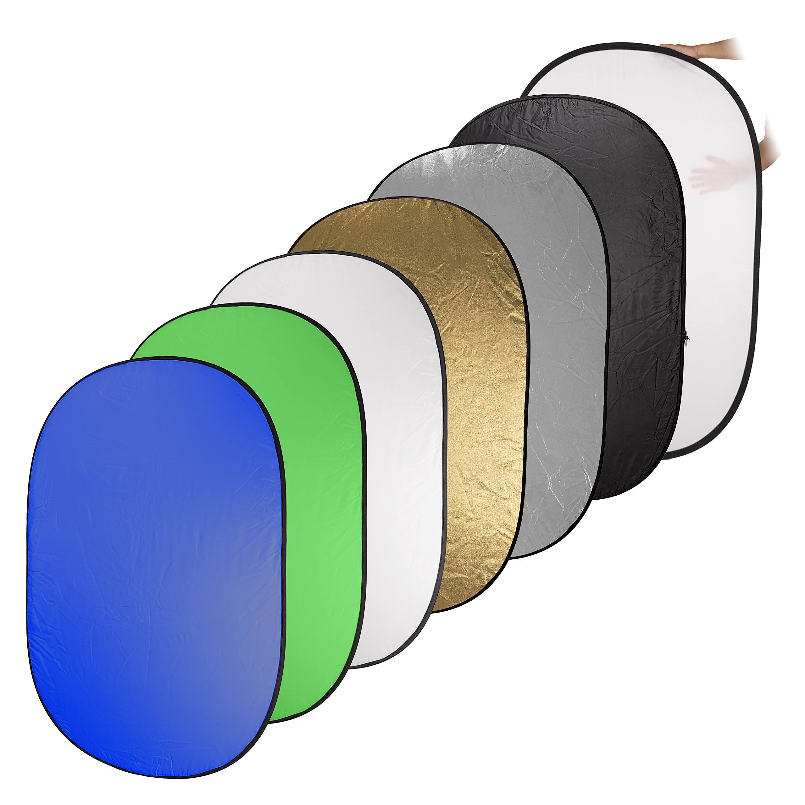 Fotodiox 48x72 7-in-1 Oval Reflector Pro - Premium Collapsible Photography Disc with Soft Silver, Gold, Black, White & Diffuser + Chromakey Green/Blue - Perfect for Studio, Portrait, and Outdoor Photography
