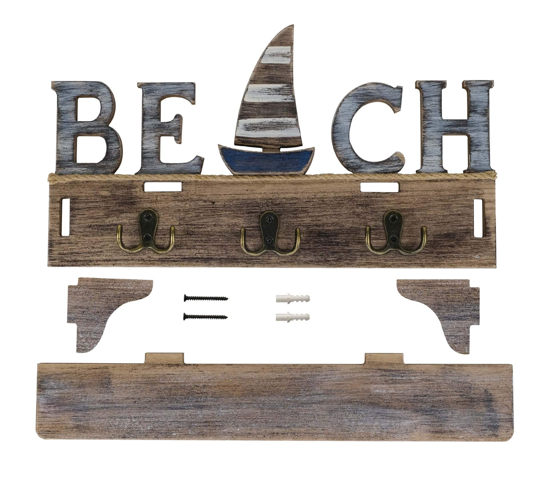 SAILINGSTORY Nautical Beach Wall Decor - Wooden Coat Rack with Shelf & Key Hooks | Perfect for Coastal Home Decor, Entryway Organization & Beach House Style