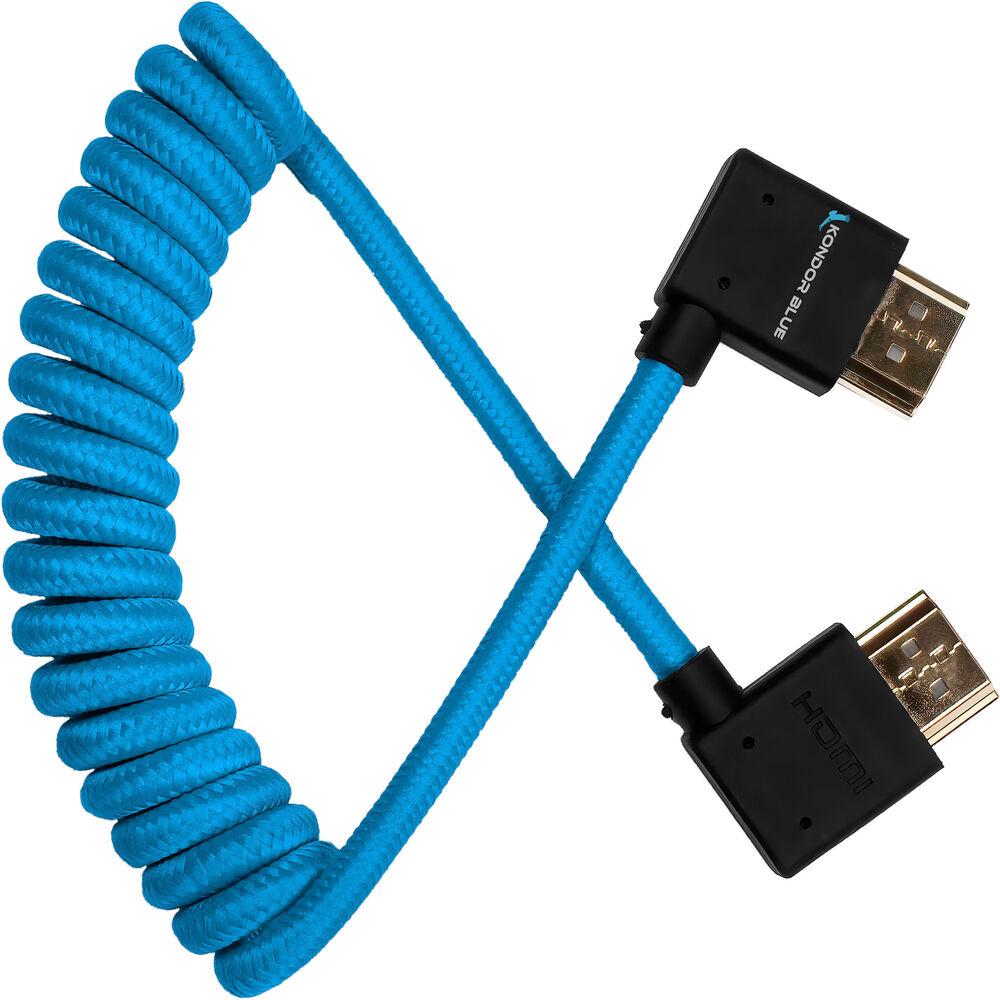 Kondor Blue Coiled Right Angle High Speed HDMI Cable 12 to 24 Feet - 4K 60Hz HDR, Flexible & Durable for Gaming, Streaming & Home Theater Setup