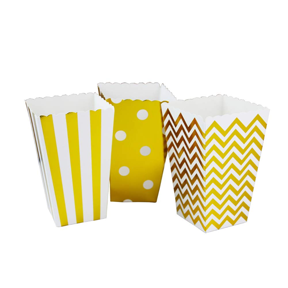 12 PCS Golden Popcorn Boxes - Reusable Candy Containers for Movie Nights, Birthday Parties & Halloween Treats - Perfect for Snacks, Gifts & Bulk Candy Storage