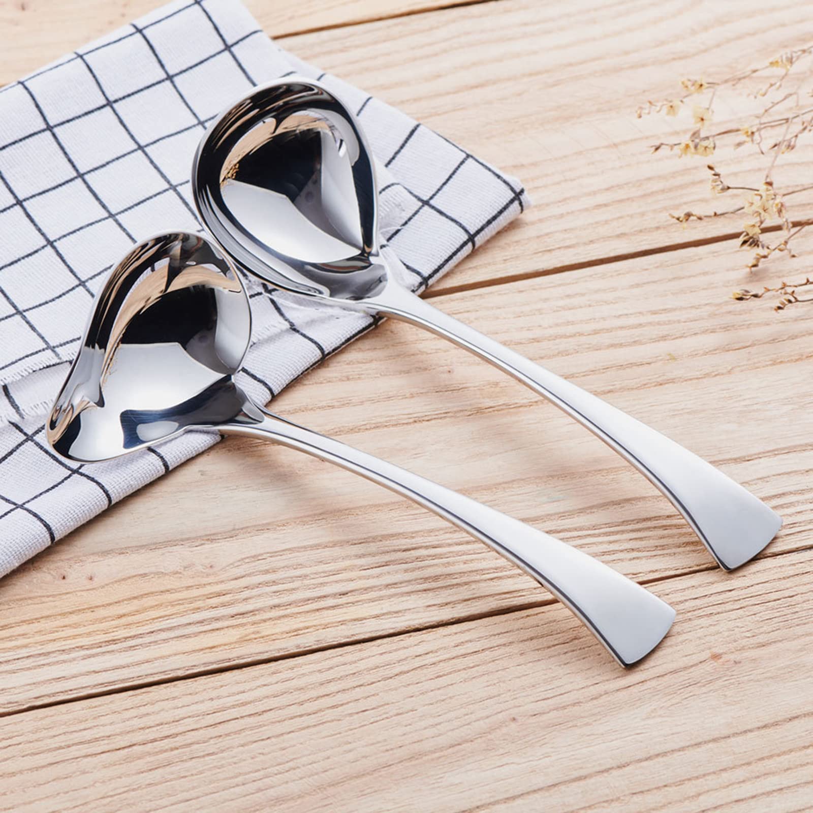 Premium Set of 2 Stainless Steel Gravy Spoons - 7 Inch Small Sauce Ladle with Spout for Drizzling | 18/10 Food-Grade Mini Soup Ladle | Perfect for Kitchen, Serving, and Table Use | Ideal for Sauces, Dressings, and Desserts