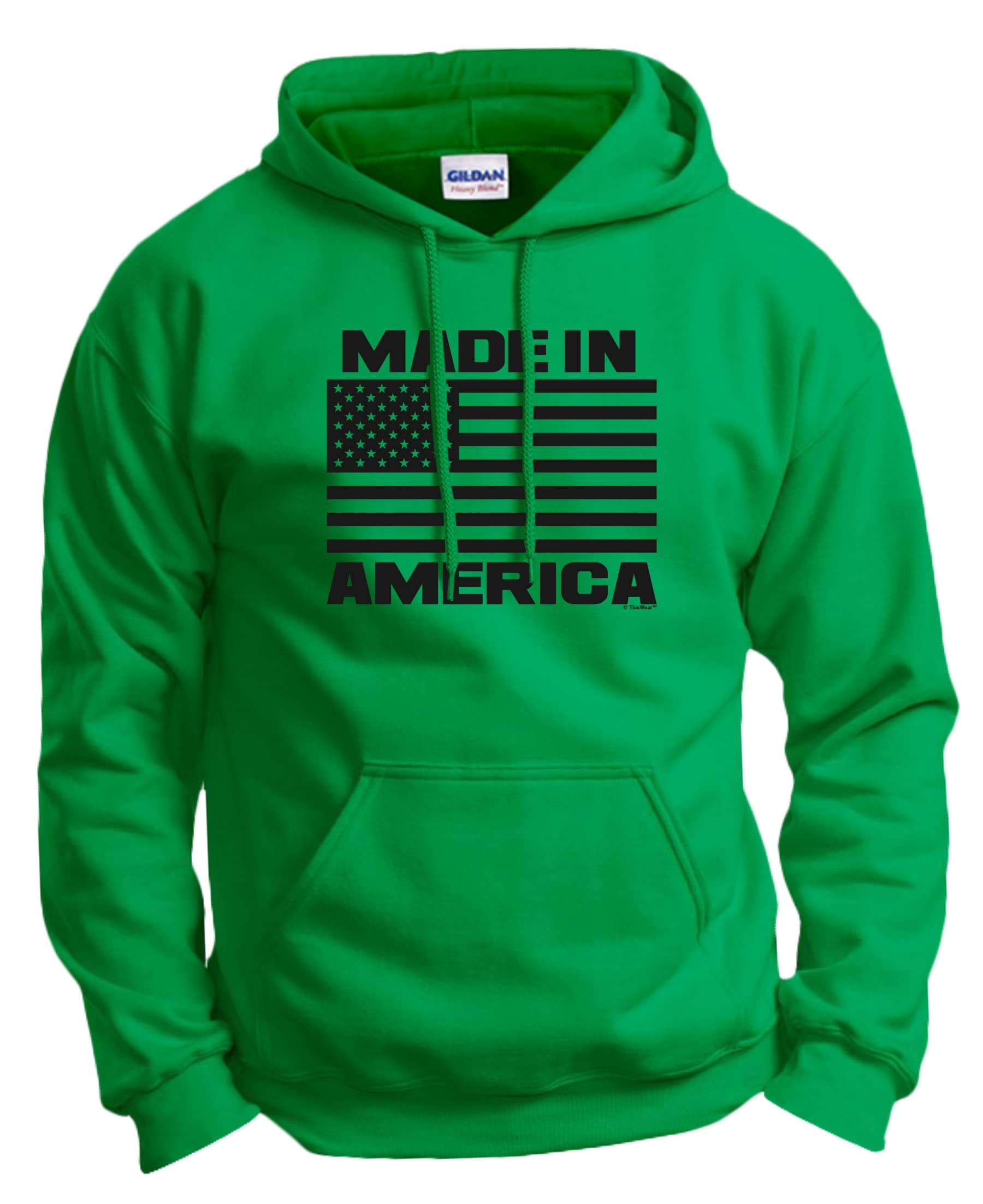 American Made US Flag Long Sleeve Hoodie with Front Pocket - Patriotic Pullover Sweatshirt for Men & Women | Perfect for 4th of July, Veterans Day & Outdoor Activities