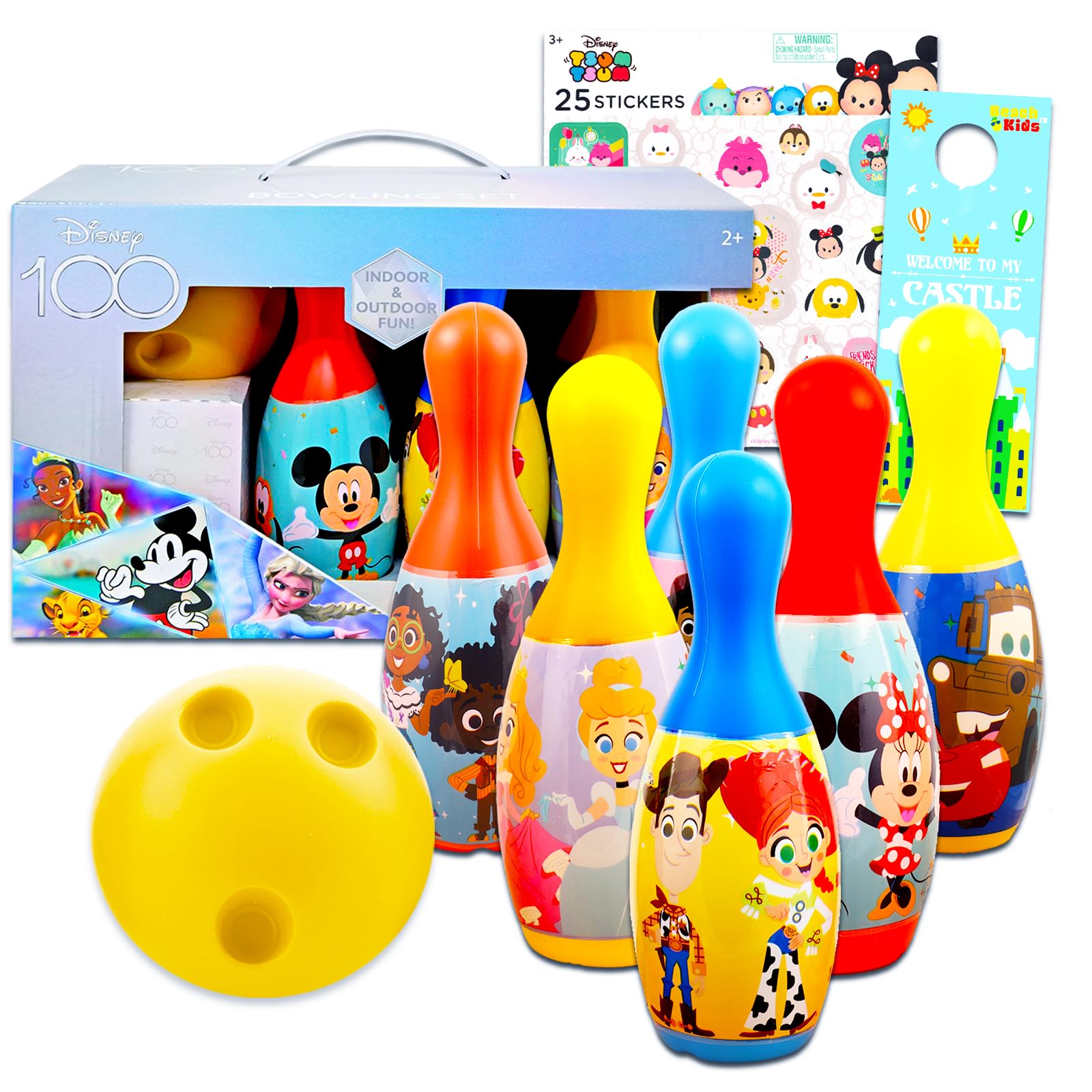 Disney Bowling Set for Kids - Mickey Mouse Toy Story Princess Cars | Fun Party Games & Activities