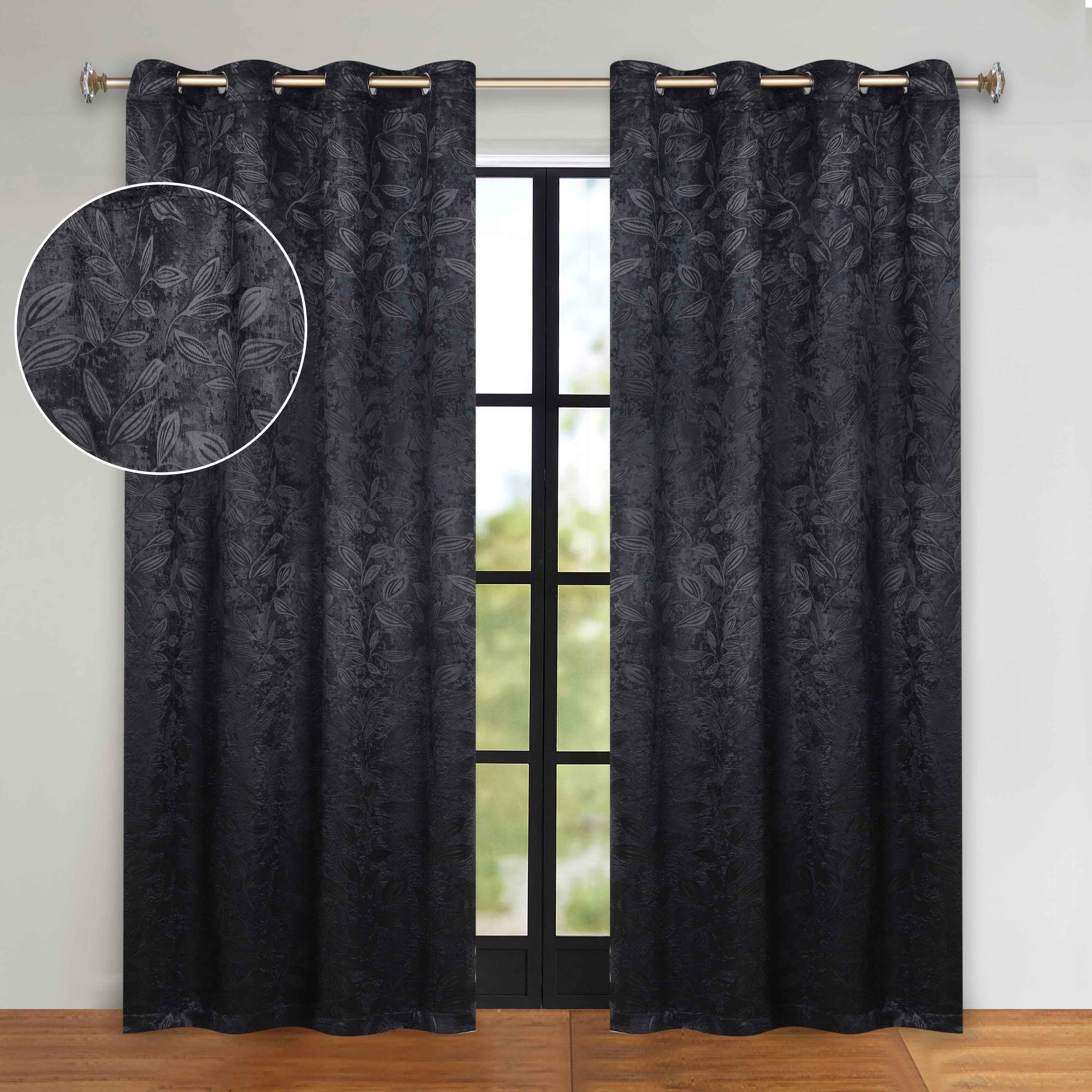 Leaves Grommet Blackout Curtains Set of 2 - Thermal Insulated Room Darkening Drapes for Bedroom & Living Room - Noise Reducing Window Treatment for Home Decor