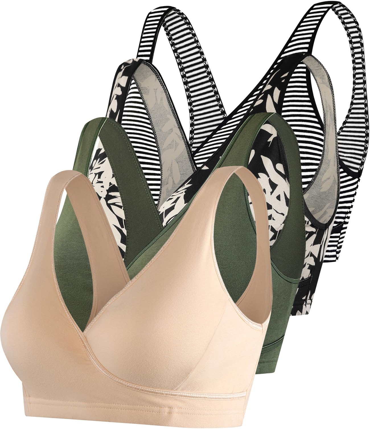 SUIEK 4 Pack Nursing Sleep Bra - Maternity Bralette for Breastfeeding - Soft Cotton Comfort Bras for Pregnant & Nursing Moms - Perfect for Nighttime & Lounge Wear