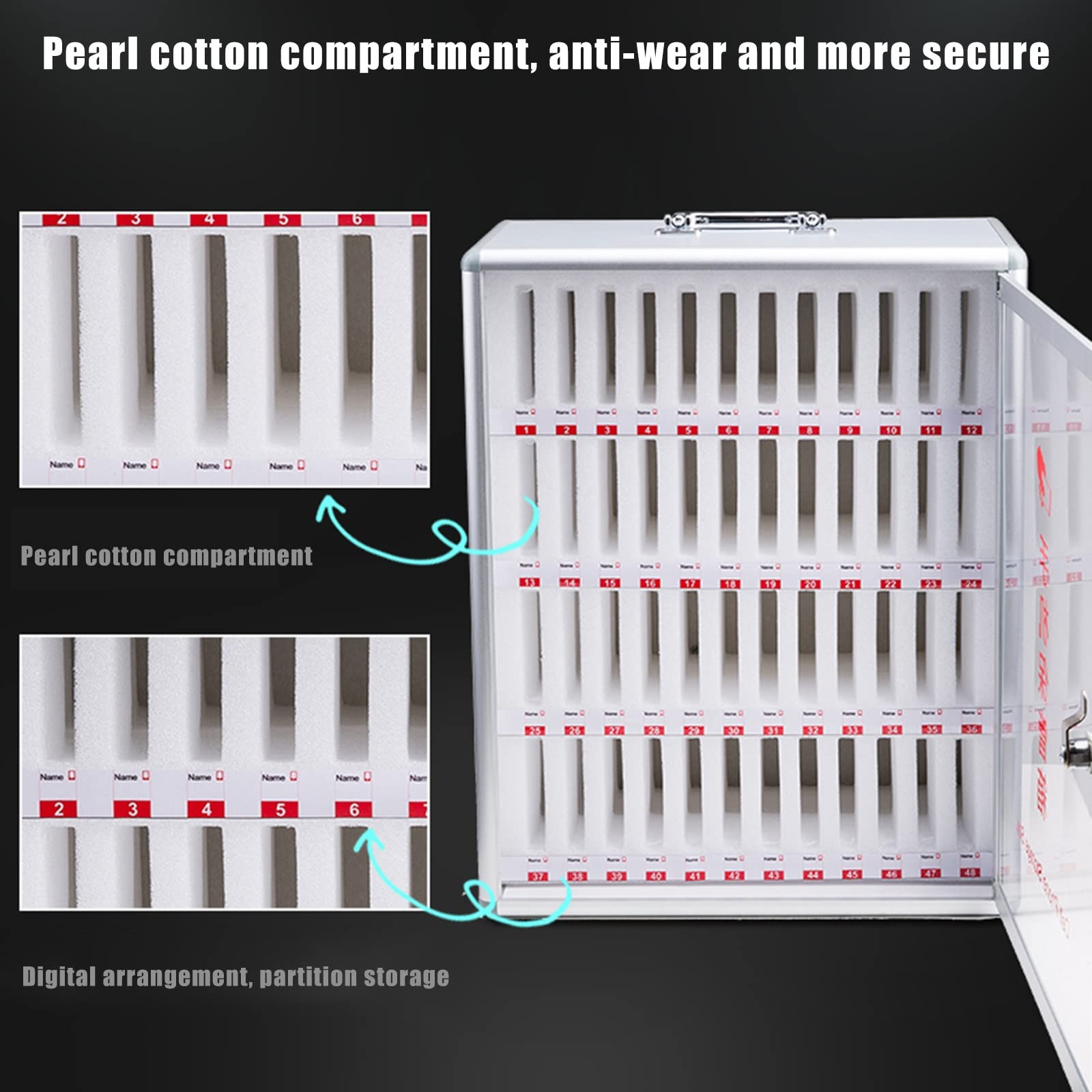 Aluminum Alloy Phone Storage Cabinet with Safety Lock & Handle - 36 Pocket Silver Organizer for Classroom, Office & Factory | Secure Device Storage Solution