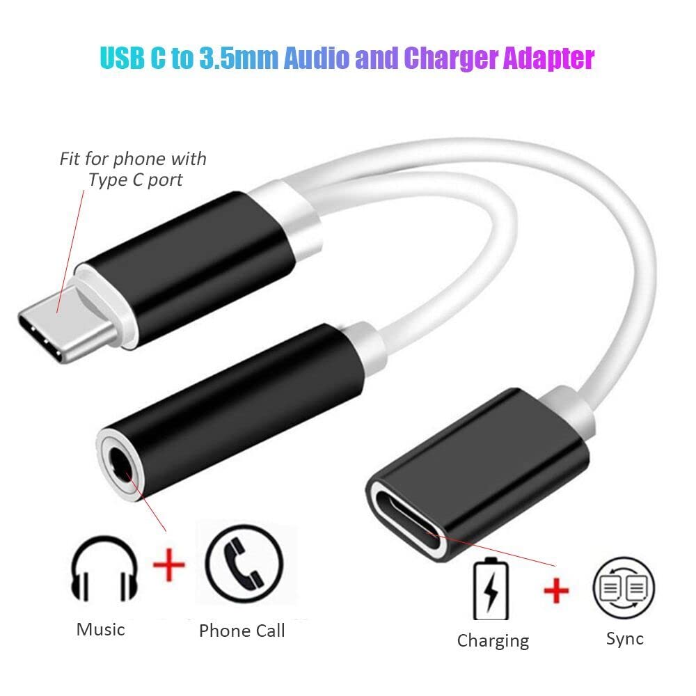 USB C to 3.5mm Audio and Charger Adapter - 2-in-1 Type C to Aux Jack with 60W PD Fast Charging - Compatible with Samsung Galaxy S21/S20/Note 20, Google Pixel 4/3/2 XL & More USB-C Phones - Perfect for Music, Gaming & Simultaneous Charging