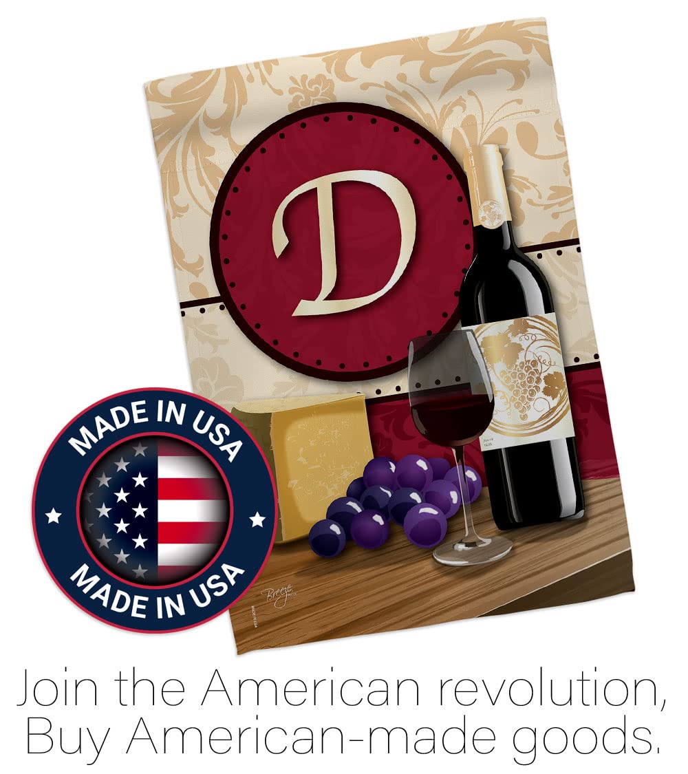 D Initial Happy Hour Wine Flag Set 28x40 Inch w/Flagpole for Outdoor Decor