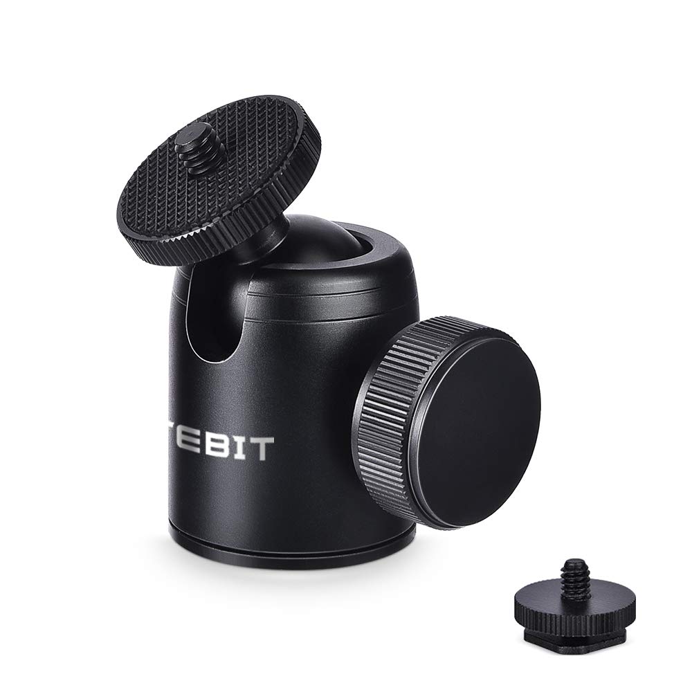 UTEBIT 360° Mini Ball Head Tripod Mount - 5kg Load Aluminum Alloy Fluid Camera Head with Removable Shoe Adapter for DSLR, Mirrorless, Monopod, Flash & Monitor | Perfect for Photography, Videography & Live Streaming