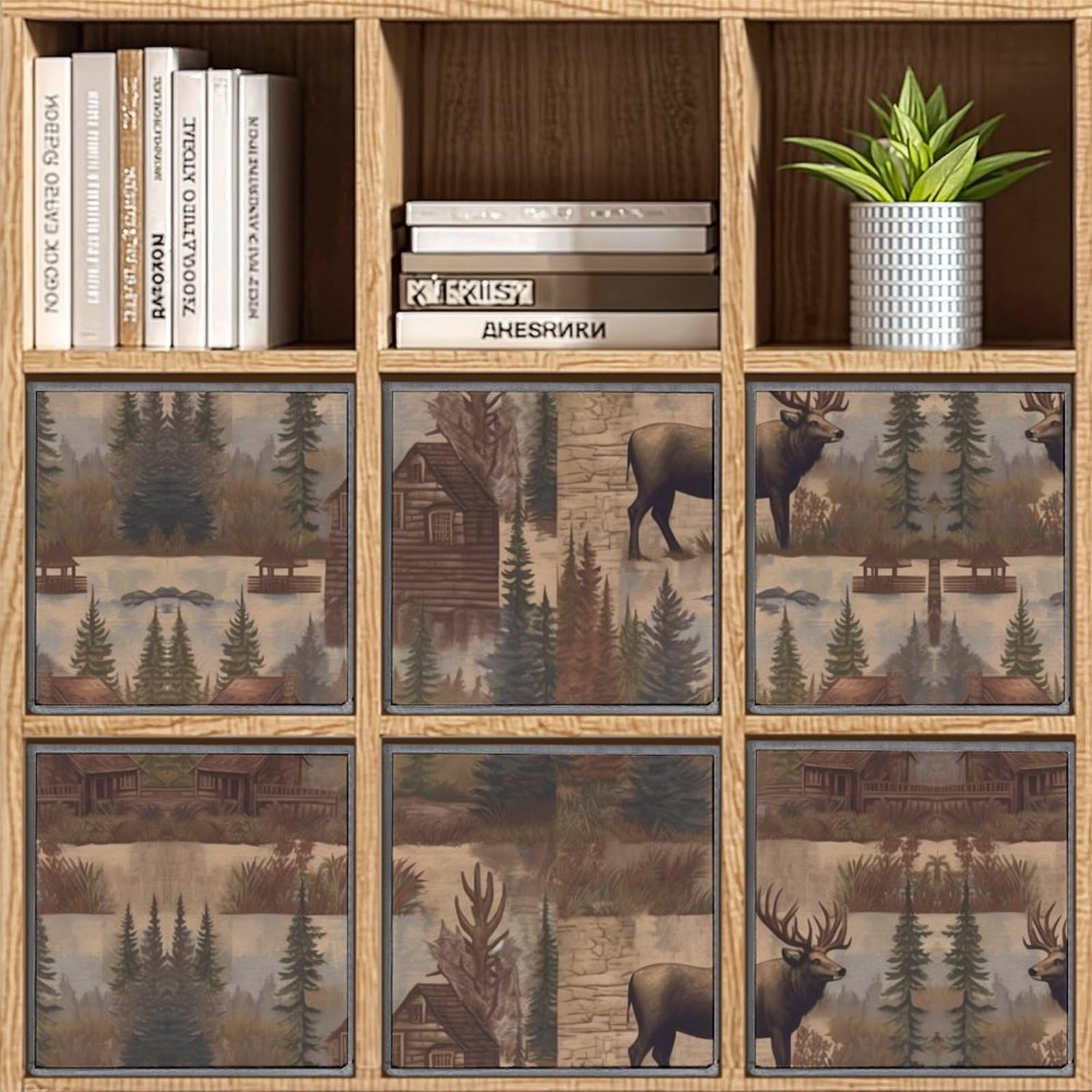 Rustic Lodge Bear Moose Collapsible Storage Bins Set of 6 - Foldable Fabric Baskets with Handles for Closet, Bedroom & Home Organization - Perfect for Clothes, Toys, Blankets & Seasonal Storage
