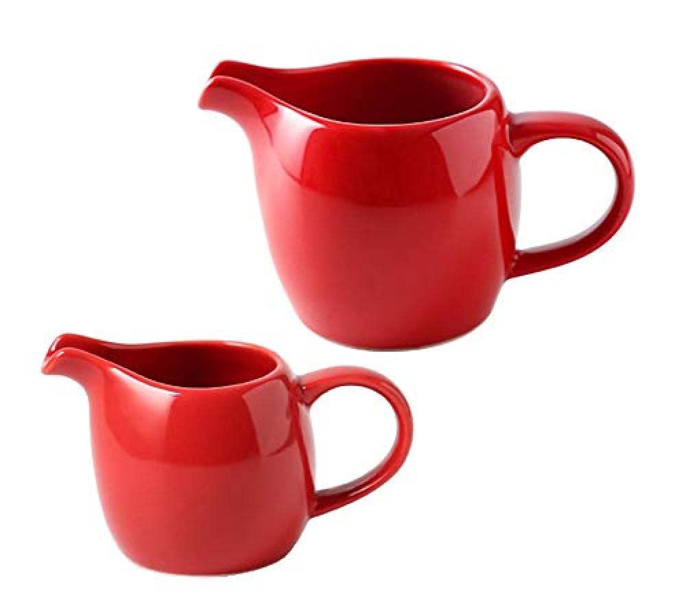 CHOOLD 2-Pack Mini Ceramic Creamer Pitcher with Handle - 1.5 oz & 3 oz Small Coffee Milk Creamer for Espresso, Tea, and Hot Chocolate - Perfect for Home, Cafe, and Restaurant Use (Red)