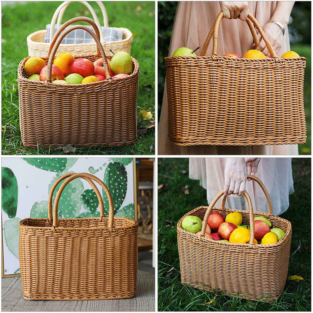 Stylish Woven Plastic Storage Baskets with Handles - Multipurpose Organizer for Groceries, Fruits, Vegetables & Toys - Perfect for Kitchen, Bathroom & Home Organization