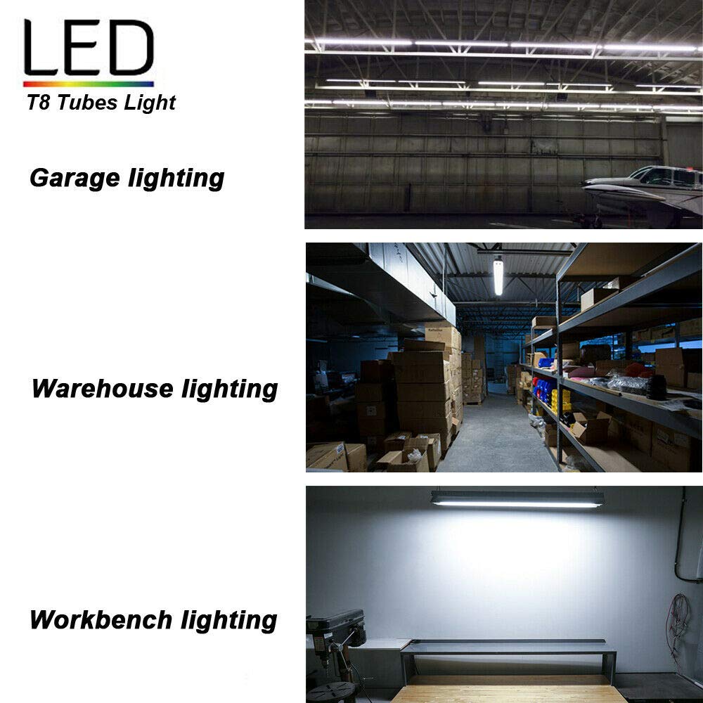 (10-Pack) 8ft LED Shop Light Fixture - 100W 18500LM 5000K Daylight White V-Shape Linkable LED Tube for Garage, Warehouse, Workshop - Plug & Play Clear Lens Lighting Solution for Industrial & Commercial Spaces