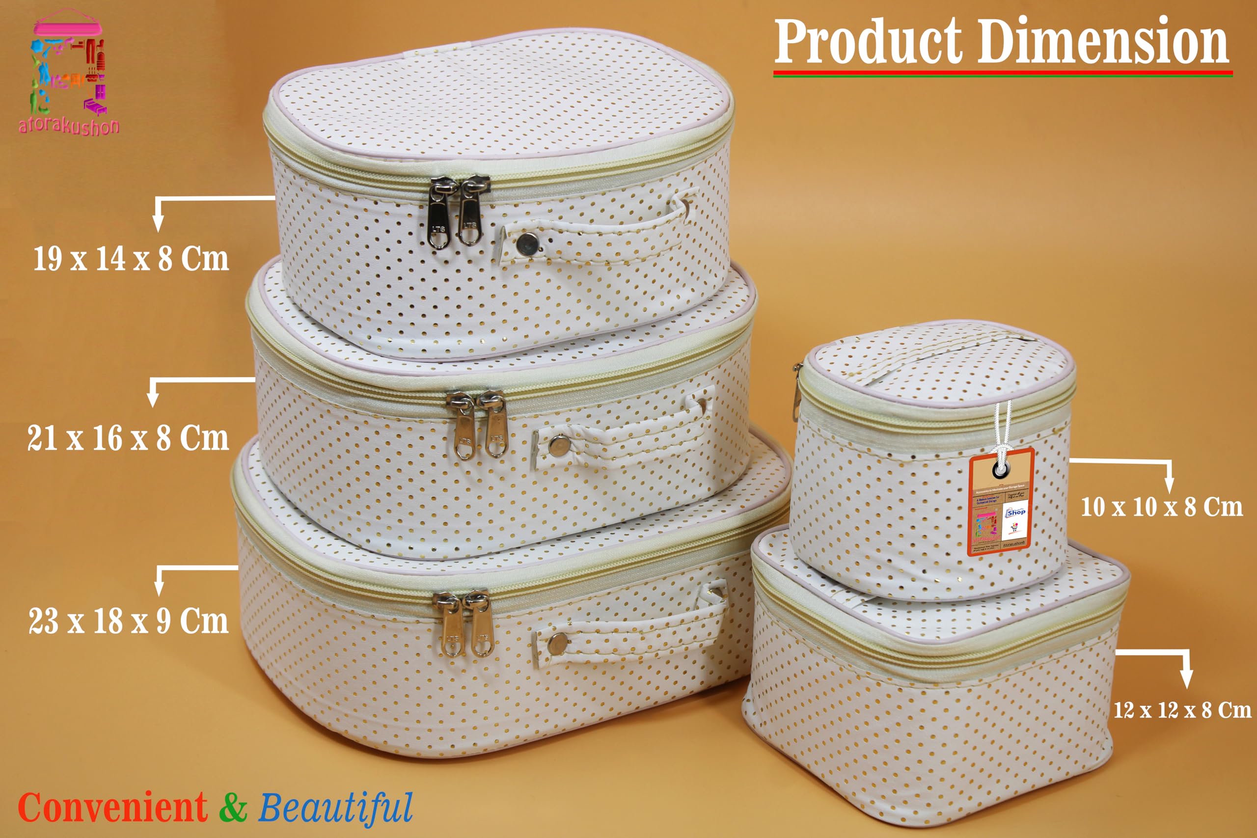 Dotted Cream Fabric Makeup Storage Box & Travel Vanity Organizer - Cosmetic Toiletry Bag, Jewelry Pouch for Women | Perfect for Travel, Home Organization & Wardrobe Storage