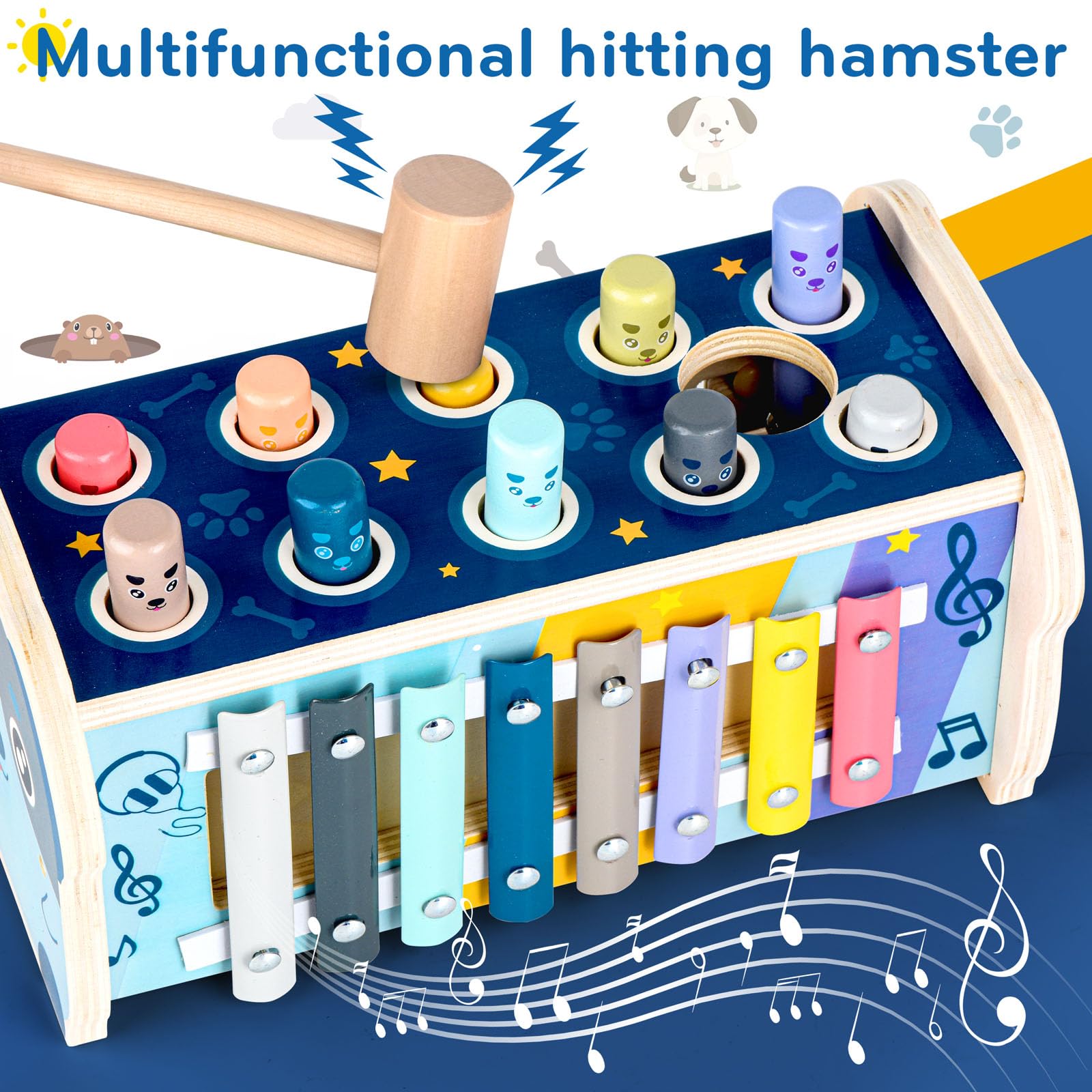 Montessori Wooden Hammering Pounding Toy for Toddlers Age 3-5 - Educational Preschool Learning Activity for Boys & Girls - Perfect for Fine Motor Skills Development & Sensory Play at Home or Classroom